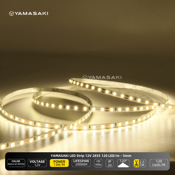 YAMASAKI LED Strip 12V 2835 120 LED/m – 5mm | Super Slim & Bright Light