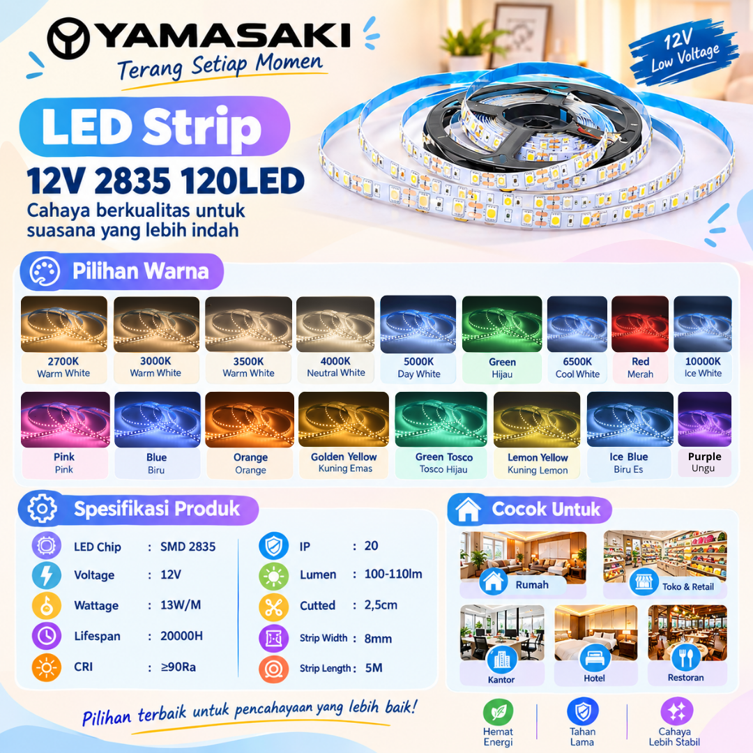 YAMASAKI LED Strip Flexible 12V 2835 120LED SMD - Image 2