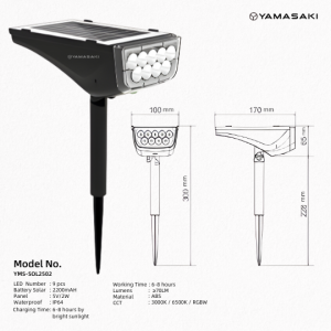 YAMASAKI Lampu Taman Solar 2502 – Warm White (Sorot Hingga 10 Meter) Premium Quality